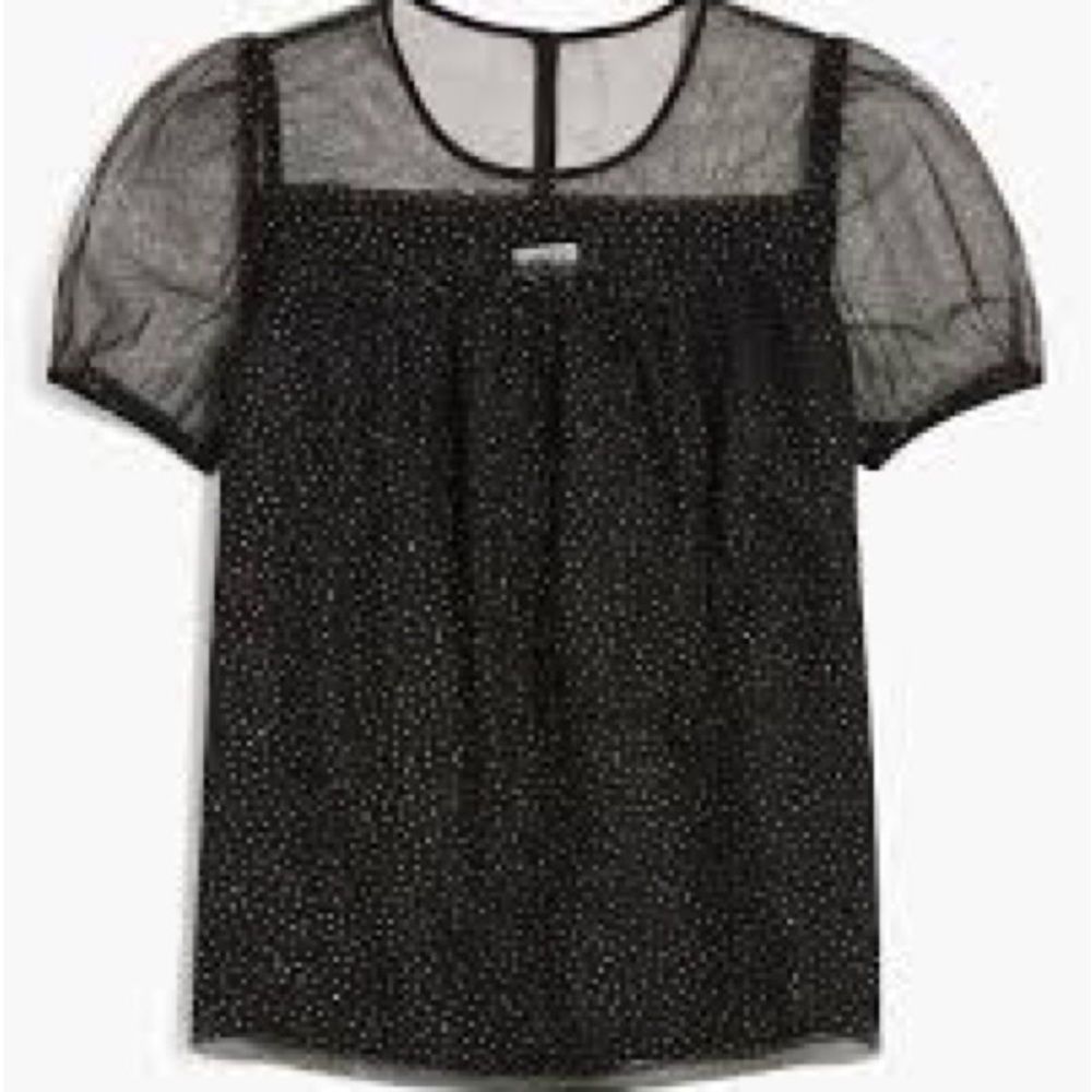 J. Crew Black Sheer Dot Short Sleeve Tee